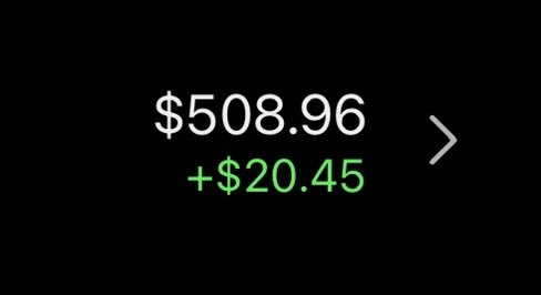 The image displays "$508.96" in white text with "+$20.45" in green below it on a black background, suggesting a crypto wallet balance showing earnings or gains. This visually supports the post's claim of giving away $500, likely representing the poster's crypto wallet balance used for the giveaway.