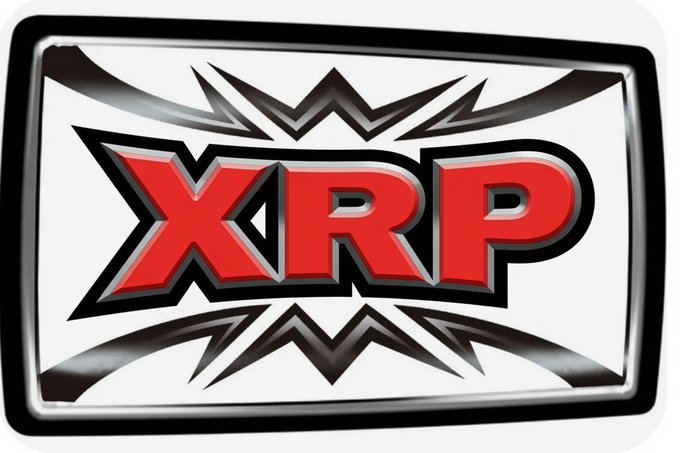 A bold "XRP" logo with red letters and black starburst accents sits against a white background. The image visually amplifies the post's excitement about XRP's anticipated price surge, with the explosive starburst design symbolizing the "pop" the author is eagerly waiting for.