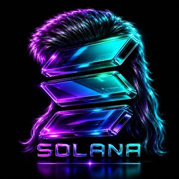 The image features a logo for a band called Solana, which has a purple, blue, and green color scheme. The logo consists of three stacked square boxes with different colors - purple, blue, and green. The text "Solana" is written in white letters below the logo. The background of the image is black, making the colorful logo stand out prominently.