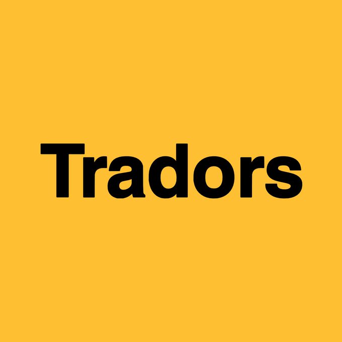 A simple graphic with a yellow background and the word 'Tradors' in bold black text.