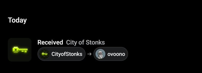 The image shows a Steam notification indicating "Received City of Stonks" as a gift today from the user "CityofStonks" to "ovoono." This visually supports the post's claim that the user received another Quirkling key from CityofStonks, contributing to their growing collection of six held keys.