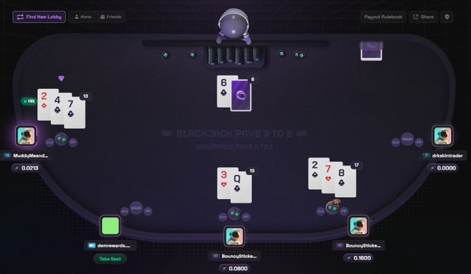 This is a screenshot of an online blackjack game, likely being streamed live, featuring players with names like "MuddyMeand..." and "BouncySticke..." and their respective bet amounts. The image directly relates to the post by showing the game itself, promoting a $2000 wager contest.