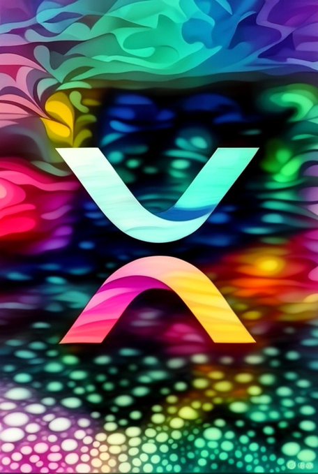 A vibrant, multicolored psychedelic background features a stylized XRP logo (the letter 'X') in white, blue, pink, and yellow.