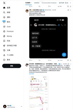 A screenshot of the X (formerly Twitter) mobile interface in dark mode, showing a feed with a Chinese-language post featuring a dark screenshot of a chat interface.