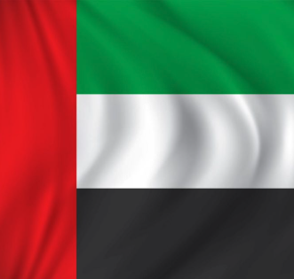 The image shows the flag of the United Arab Emirates, featuring horizontal bands of green, white, and black with a vertical red stripe on the left side, representing the country referenced in the post about new VAT rules for crypto payments.