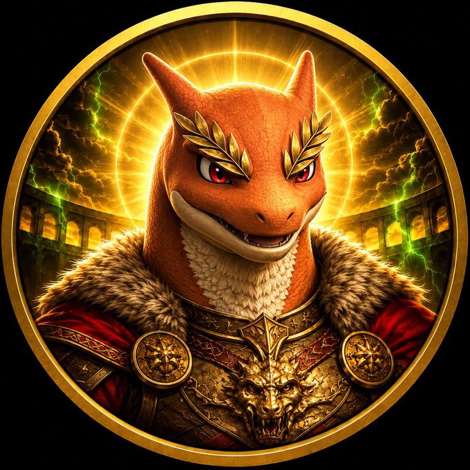The image features a cartoon character, possibly a dragon or a lion, wearing a red and gold outfit with a fur collar and a gold emblem on its chest. The character appears to be smiling and has a large nose, giving it a unique appearance. The background of the image is black, which contrasts with the colorful and detailed character. The caption below the image reads "Fresh on Solana and building momentum. Strong community vibes, active holders, and still early for anyone looking for the next hidden gem".