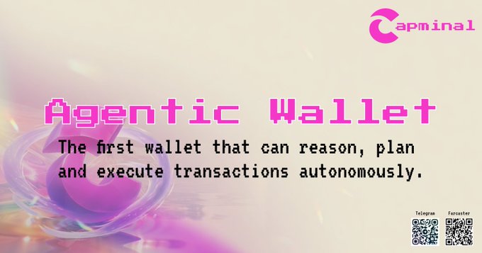The image features a pink banner that reads "Agents can now use Agentic Wallet as their wallet." This text suggests that the Agentic Wallet has been upgraded into an Agentic Cash wallet, which allows agents to interact with smart contracts without revealing private keys. The new Agentic Cash wallet is designed for safer transactions and provides a more flexible approach to contract interaction by using scoped, revocable API keys instead of traditional private keys.