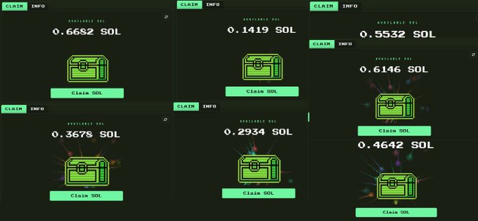 A user shares screenshots showing multiple Solana wallets with various claimable SOL balances (0.1419, 0.2934, 0.3678, 0.4642, 0.5532, 0.6146, and 0.6682 SOL) from @solincinerator, demonstrating unclaimed rent deposits that can be retrieved as "free money."