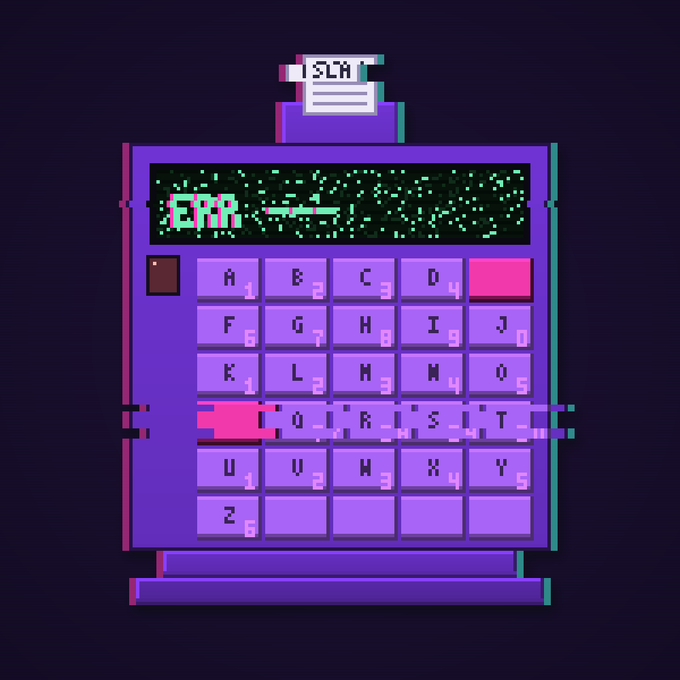 A pixel art illustration of a purple 'ISLA' voting machine with an error message displayed in green text on its screen.