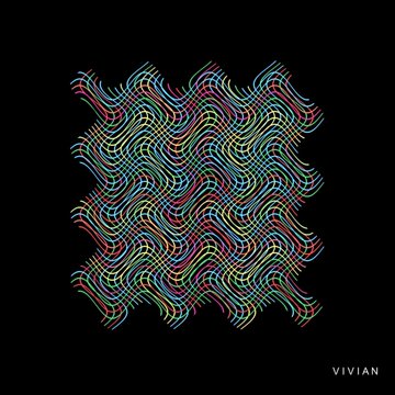 A geometric pattern of interwoven wavy lines in neon colors on a black background, signed 'VIVIAN' in the bottom right.
