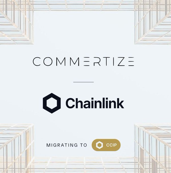 A promotional graphic features the Chainlink logo with the text 'COMMERTIZE' above and 'MIGRATING TO CCIP' below.