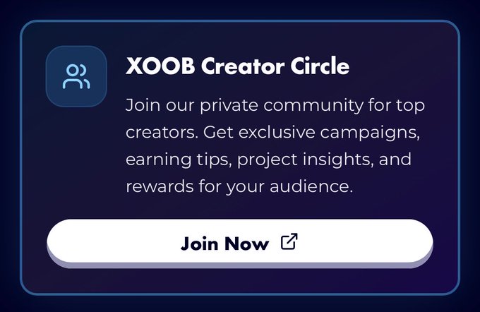 The image shows a banner with text promoting an online creator circle, where users can join and share their content or ideas for free. The text encourages users to join the circle and mentions that they will receive exclusive campaigns, tips, insights, and rewards for their audience.
