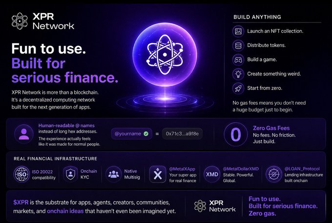 xtr network's website features a purple background with white text, promoting the use of XPR for fun and serious finance.