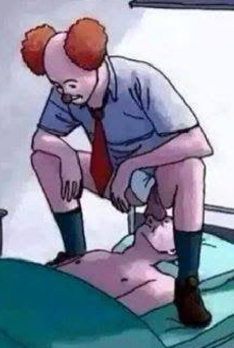 A cartoon illustration of a man with orange hair buns sitting on a toilet with a dog resting its head on his lap.