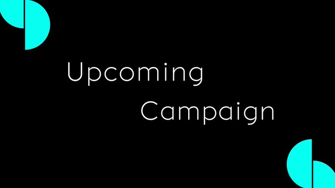 A black graphic with cyan semi-circle accents in the corners and white text reading 'Upcoming Campaign'.