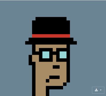 A pixel art avatar of a man wearing a black hat with a red band and light blue glasses on a gray background.