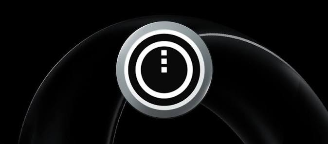 A sleek, circular metallic logo with a stylized lowercase 'i' composed of three white squares is set against a glossy black curved background.