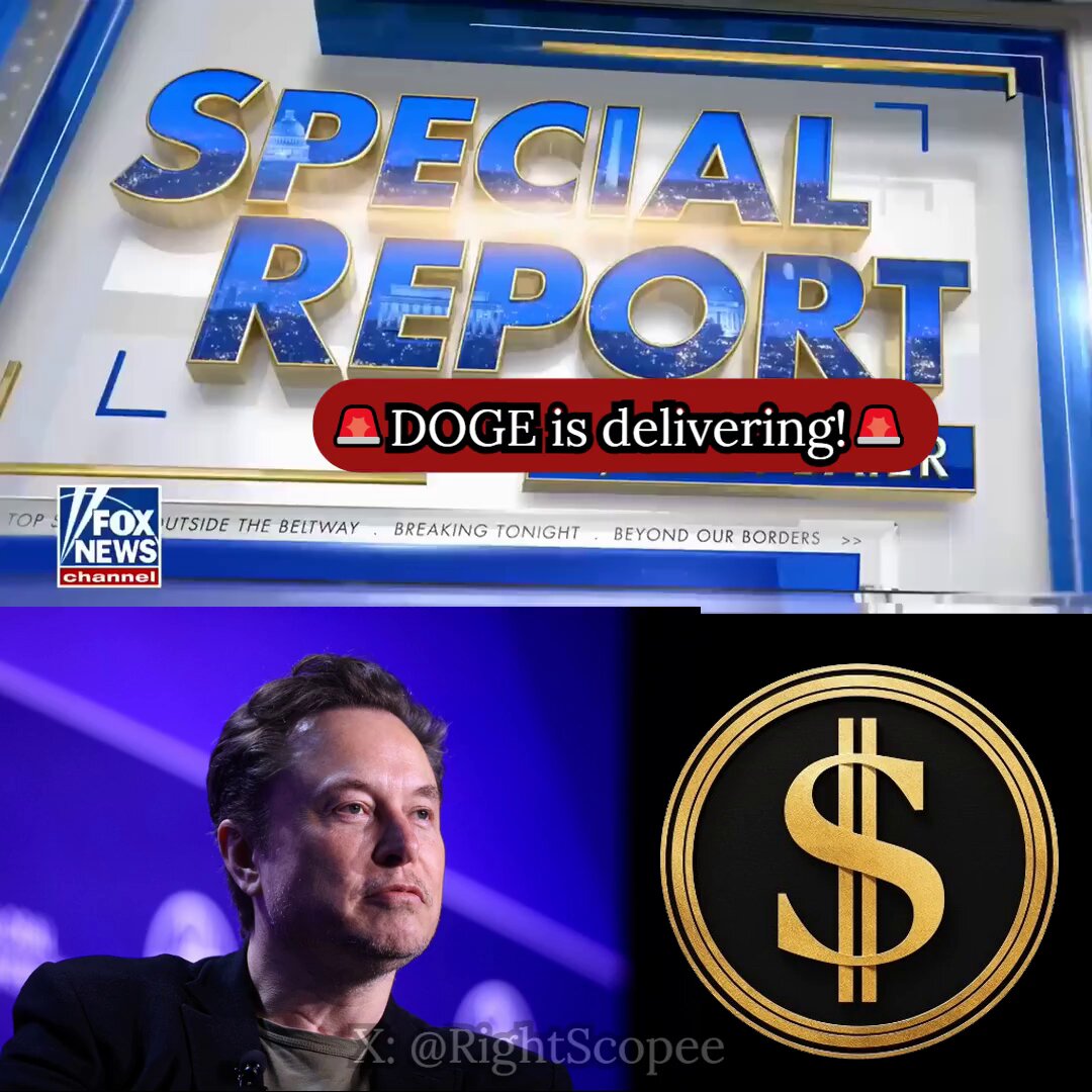In the image, an image of a man wearing a black jacket can be seen sitting next to a blue sign that says "Special Report." On top of this sign, there's a picture of a dollar sign with a caption below it stating "Elon Musk just dropped the DOGE master plan. slash the deficit by $1 TRILLION and federal spending by 15%. The government is bloated with waste and fraud — mind-blowing inefficient". This image seems to be related to the post, possibly discussing the news or an article about the DOGE coin and its potential impact on the economy.
