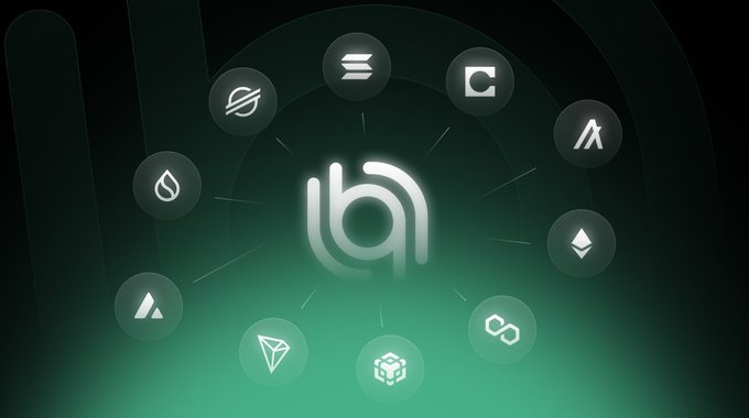 The image displays the Allbridge logo at the center, with various cryptocurrency logos (SOL, C, ALGO, ETH, MATIC, BNB, TRON, AVAX, STAR) radiating outwards, symbolizing cross-chain compatibility. This visually represents Allbridge's role in connecting different blockchains for seamless DeFi operations mentioned in the post.