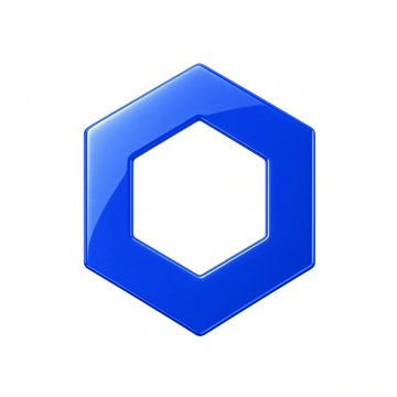 A blue hexagonal icon, resembling Chainlink's logo, appears against a white background, symbolizing the blockchain network's role as a bridge between traditional finance and crypto markets as described in the post.