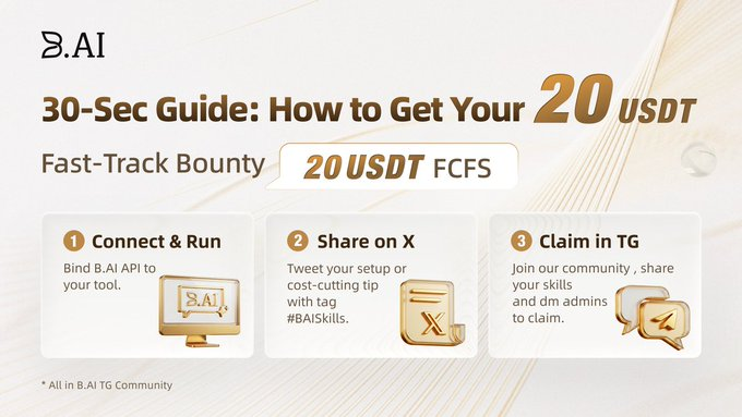 The image features a poster for a 30-sec guide that teaches users how to get their 20 USDT FCDT FCFS (Fast-Track Bounty) paid. The poster includes three steps, each represented by a different icon on the poster. These icons are connected with lines, showing the flow of information and instructions throughout the process. The text "30 Sec Guide: How to Get Your 20 USDT FCDT FCFS" is displayed at the top of the poster in white letters.
