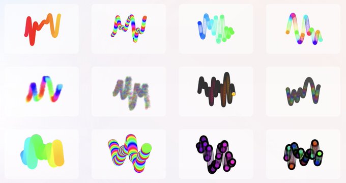 A grid of twelve colorful, abstract, squiggly logo-like icons arranged in three rows and four columns.