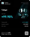 A dark-themed interface showing a token called 'Bitget' with a price change of +99.90%, indicating a significant price increase, along with total profit and other trading metrics.