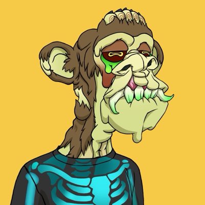 An illustration of a stylized, anthropomorphic monkey character wearing a black t-shirt with a bright blue skeleton print, set against a solid yellow background. This digital artwork serves as a profile picture for the "Punk M2" collection.