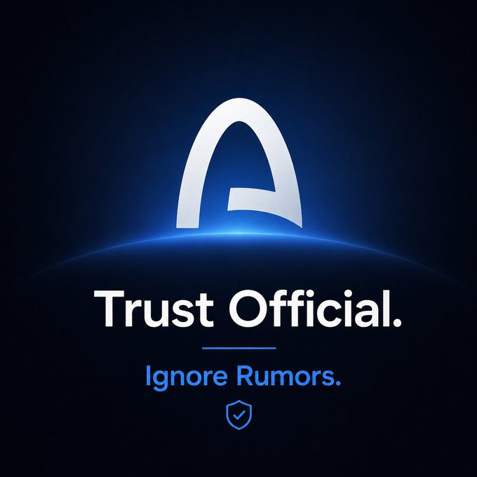This image displays the "A" logo alongside the text "Trust Official." and "Ignore Rumors.", visually reinforcing the post's message about verifying information and being cautious of unofficial announcements rather than rumors.
