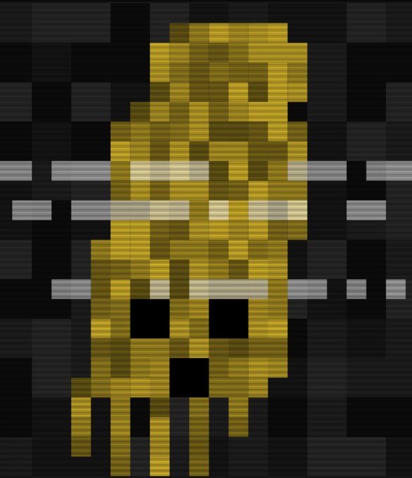 A pixel art rendering depicts a melting, gold-colored figure resembling Wall Street's 'Charging Bull' against a dark, striated background.