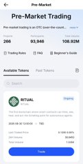 A blurry webpage header showing 'Pre-Market Trading' with a logo for ZRX/USDT and a partially visible blue subscription button.