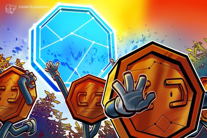 The image is a Cointelegraphic graphic showing stylized octagonal coins with the letters "C" and "G" displayed against a vibrant orange and blue background. The scene depicts a dynamic landscape of orange bitcoin-like coins with a blue blockchain or cryptocurrency token scene unfolding, symbolizing the "pulse check" of crypto market recalibration mentioned in the caption, with the visible Bitcoin and crypto-related icons (colored coins) and text indicating BlackRock's commentary on BTC and Ripple's $275M funding round.