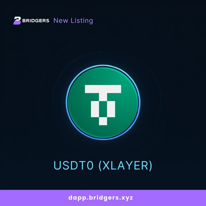 The image features a green circle with white text that reads "USDT0 (XLAYER)across chains with secure, non-custodial execution powered by smart contracts and aggregated liquidity. You authorize". The background of the image is black, which contrasts with the green circle and makes it stand out. The text "dapp.bridgers.xyz" is also present in the image.