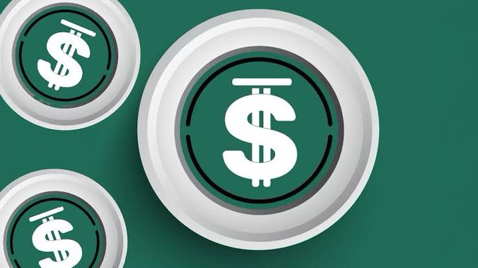 A graphic illustration shows three stylized silver coins featuring dollar signs against a green background.