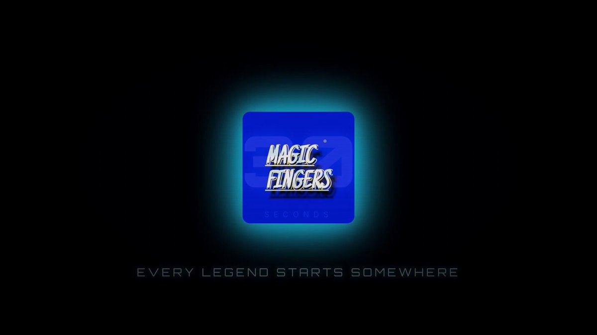 The image features a square logo with blue text that reads "Magic Fingers" and "Every Legend Starts Somewhere". The background of the image is black, which contrasts with the blue logo and makes it stand out. There are no other objects or texts in the image besides the logo and its surroundings.