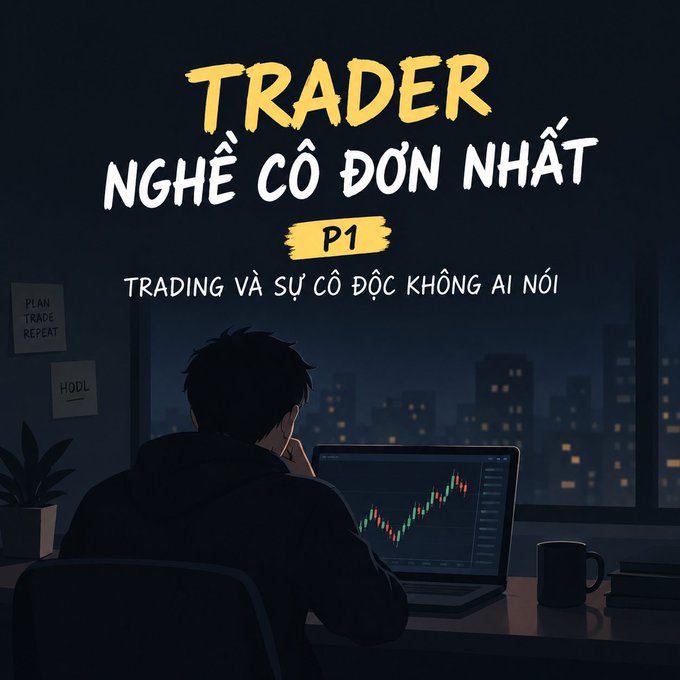 A thumbnail image shows an anime-style character looking at trading charts on a laptop in a dark room, with the title 'TRADER NGHỀ CÔ ĐƠN NHẤT P1 - TRADING VÀ SỰ CÔ ĐỘC KHÔNG AI NÓI'.