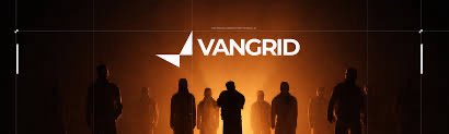 A promotional banner with silhouettes of figures against an orange background, displaying the text 'VANGRID' prominently in white.