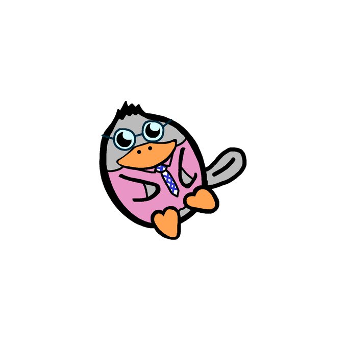 A cartoon duck wearing glasses, a pink shirt, and a blue polka-dot tie is depicted in a whimsical pose.