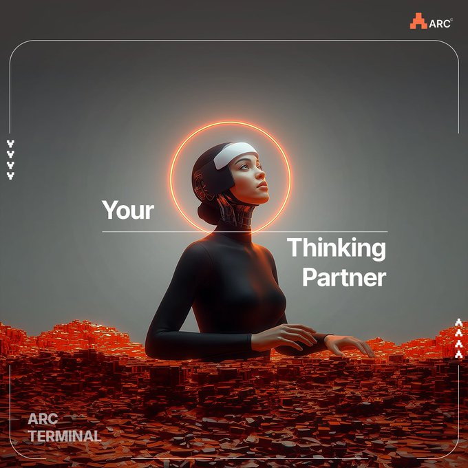 urn of a woman with a white headband, holding a red object, against a gray background and the text "Your Thinking Partner"
