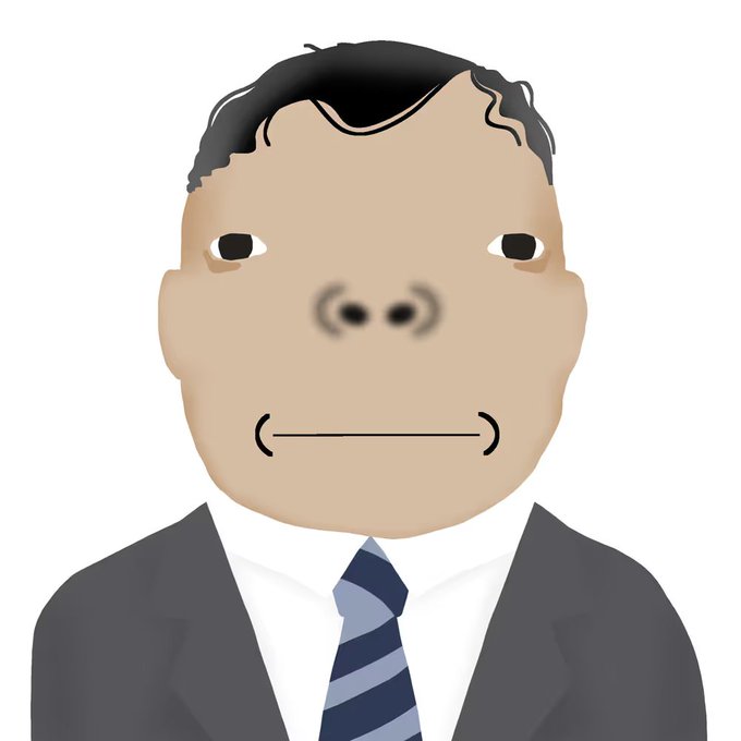 Simple digital illustration of a man in a dark suit with a striped tie featuring a neutral facial expression.
