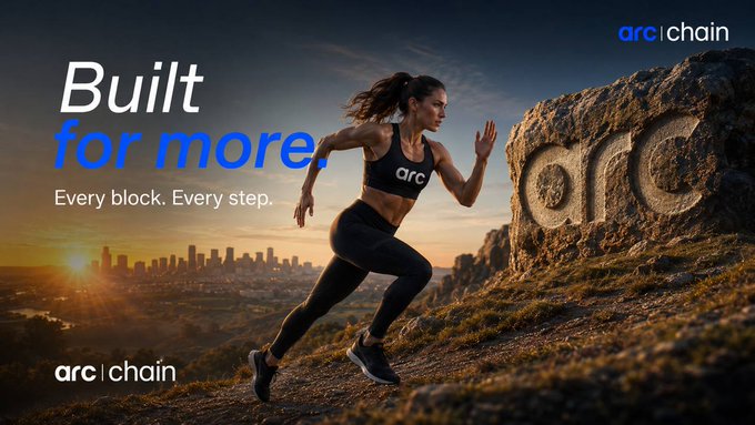The image features a woman running up a hill, with a city skyline visible in the background. The caption of the image reads "Who wants an AMA to talk everything ARC Chain? AI on-chain. Nodes. Determinism. What's coming next." This suggests that there might be an upcoming AMA or discussion about the content of the post related to the city skyline and the woman running up the hill, possibly discussing topics such as urban development, fitness, or the intersection between technology and physical activity.