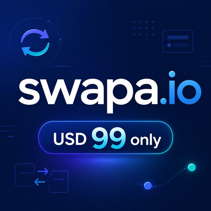 A blue promotional advertisement for 'swapa.io' offering a service for 'USD 99 only' with exchange icons.