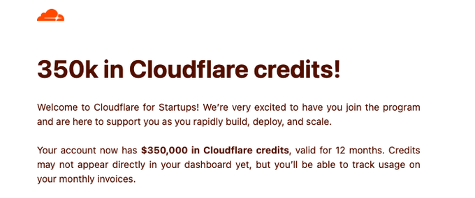 A screenshot of a promotional post from CloudFlare showcasing their support for a new business, Pumpcape, which was just awarded $350,000 in Startup Credits. The image also displays the text "Welcome to Cloudflare credits!" This indicates that the image is promoting or displaying a service offered by CloudFlare, specifically Pumpcape, and the credits received are related to this partnership.