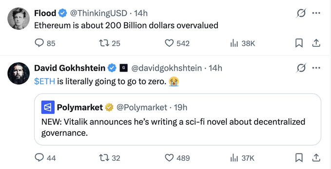 The image shows multiple people interacting with a post, discussing an author's book that includes a quote from Vitalik Billings. These individuals seem frustrated or upset as they express their opinions about the book. One of them mentions that they are upset at Vitalik for "writing a book about decentralization" and that he is "going to zero". The photo also shows a social media post with logos, including one symbol resembling a heart and another image resembling a brain.
