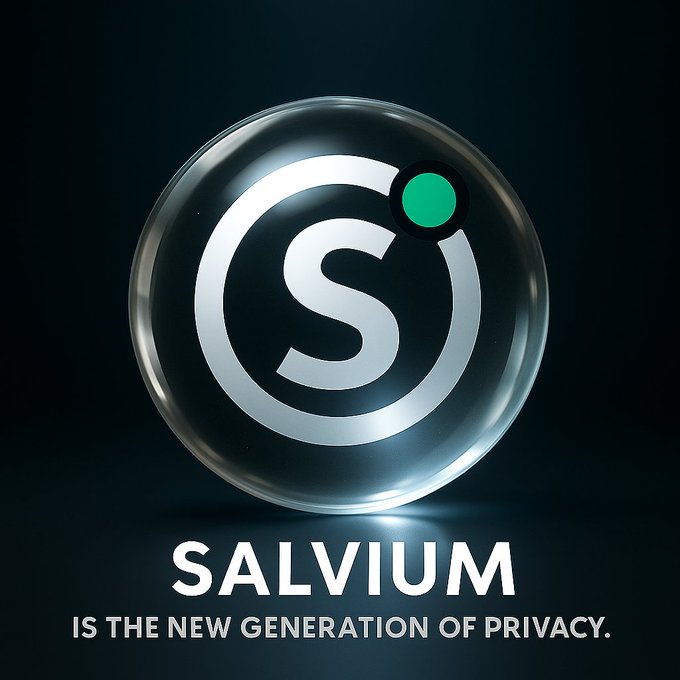 A promotional logo for 'SALVIUM' featuring a glossy sphere with an 'S' emblem, tagged as 'THE NEW GENERATION OF PRIVACY.'