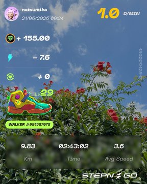The image shows a fitness app screen with a pair of colorful sneakers displayed, along with some other information about their activity level. The sneakers are positioned at the top left corner of the screen, while the rest of the content is located towards the bottom right corner. The post appears to be promoting walking as an exercise and encourages users to walk for 10 kilometers or 1 hour a day.