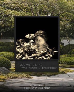 A promotional poster displays a sepia-toned image of a person surrounded by flowers with the text "YOU WERE MINE I WAS YOURS... BY SEENDOLFF", credited "SILVER LAKE IN SUPPORT OF MAGIC FOREST".