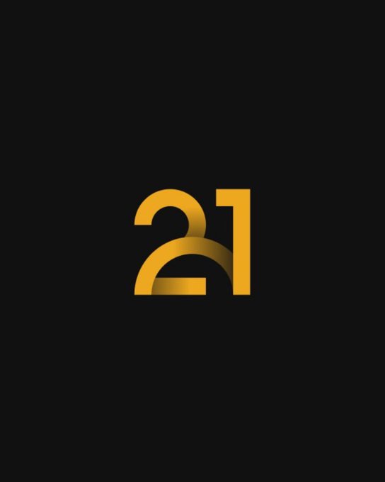 A stylized golden "21" logo is centered on a black background. This is the logo of 21Shares, referencing the new 21Shares Polkadot Staking ETF (ticker: TDOT) listed on the DTCC.