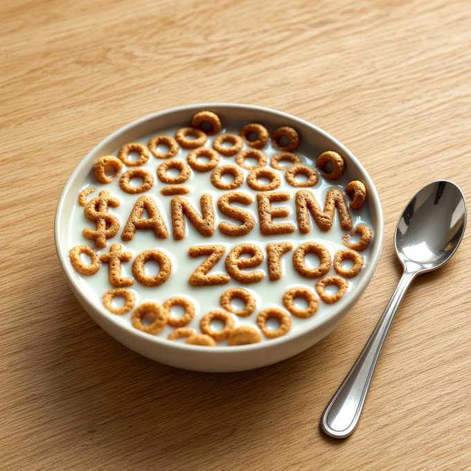 A bowl of cereal with milk sits on a wooden table, with letters and O-shaped pieces spelling out a message, accompanied by a silver spoon.