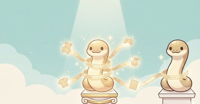 An illustration showing two cute blob-like creatures wearing measuring tapes like hula hoops, with the central one glowing under a spotlight surrounded by floating items.